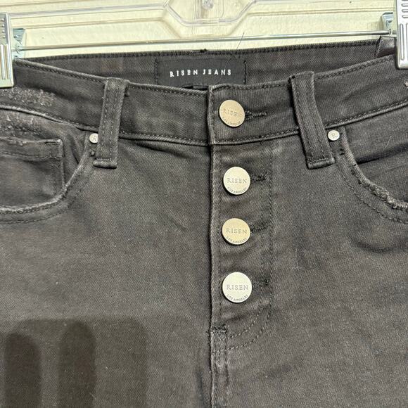 Risen Black Jeans Freya Mid Rise Button Fly Straight Distressed Jeans Sz 27 - Picture 3 of 16